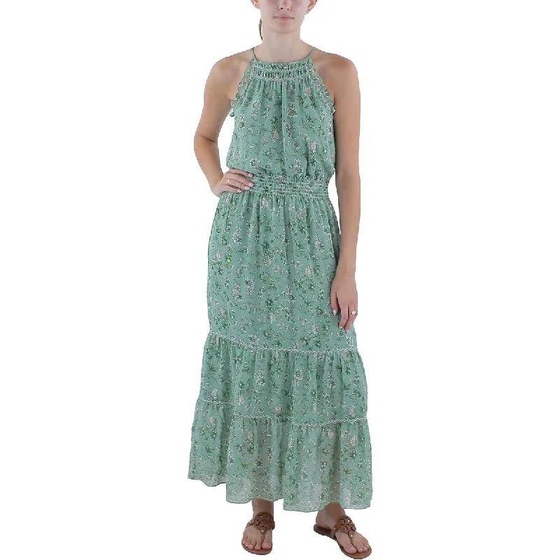 New Arrival Discount Max Studio Womens Smocked Ruffled Maxi Dress