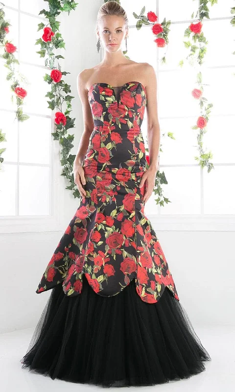 Fashion Women's Clothing Cinderella Divine CR760 - Strapless Floral Printed Gown