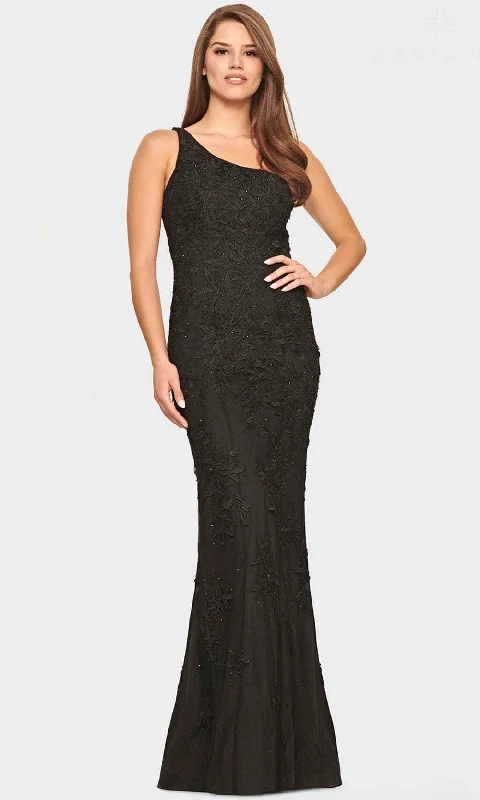 Sporty Streetwear Faviana S10822 - Asymmetric Lace Appliqued Prom Gown