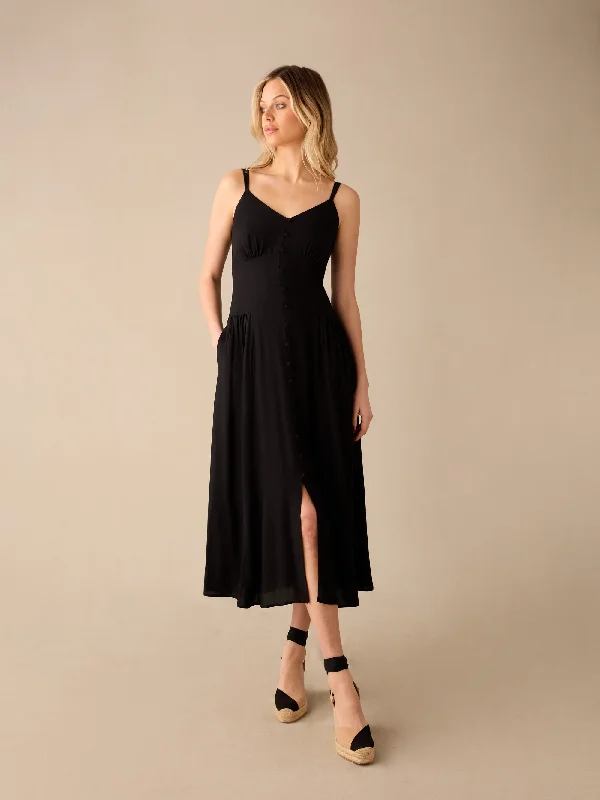 Get More, Spend Less Today Black Strappy Button Through Dress