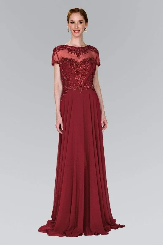 Budget-Friendly Fashion Elizabeth K - GL2406 Short Sleeve Illusion Lace Ornate Chiffon Gown