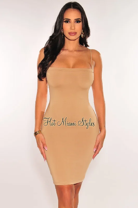 Special Occasion Wear Nude Square Neck Spaghetti Straps Mini Dress