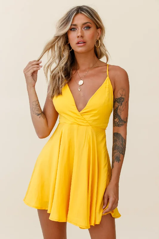 Women Fashion Secret Place Strappy Tie Back Party Dress Yellow