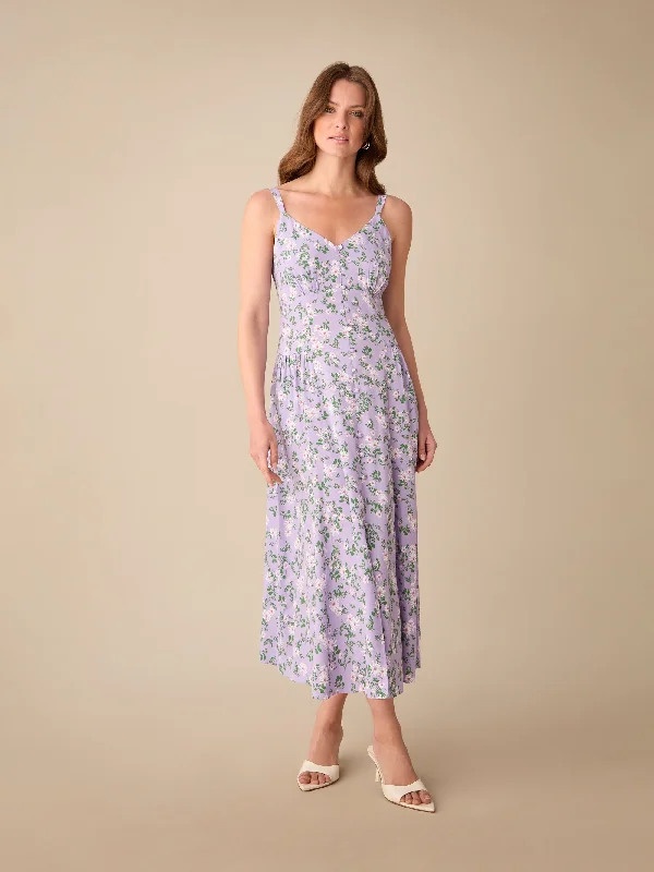 Savings That Make A Statement Petite Lilac Daisy Print Strappy Button Through Dress