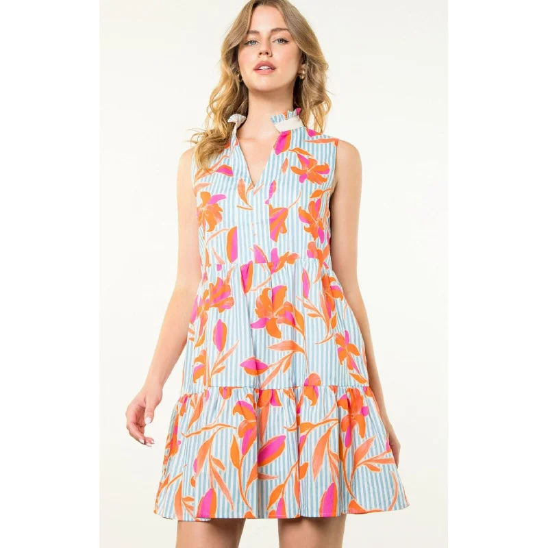 Trend Alert Evie Blue White Floral Stripe THML Dress