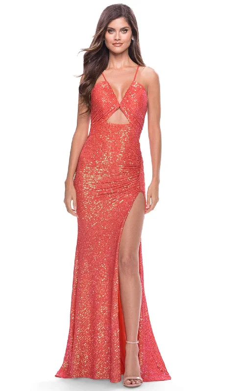 Big Sale Event La Femme 31449 - V Neck Sequined Ruch Long Prom Gown