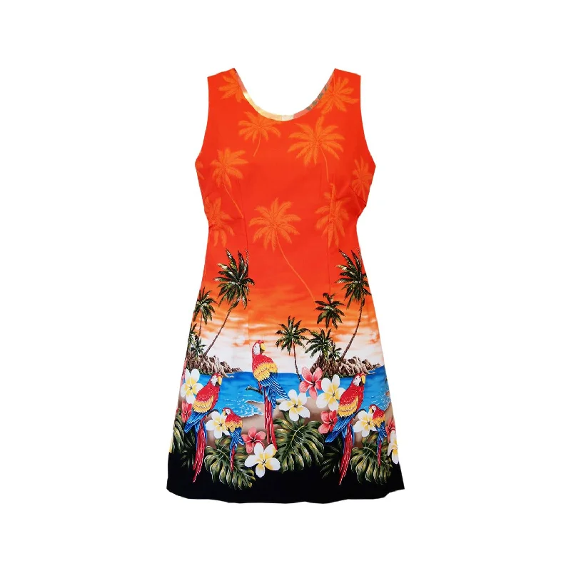 Sale For Women Parrot-Dise Orange Short Hawaiian Tank Floral Dress