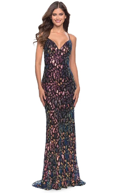 Boutique Dress Online La Femme 31206 - Patchwork Embellished Sheath Gown