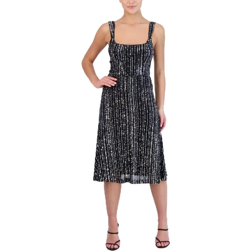 Quality Driven Apparel Laundry by Shelli Segal Women's Sequined Square Neck Sleeveless Midi Dress