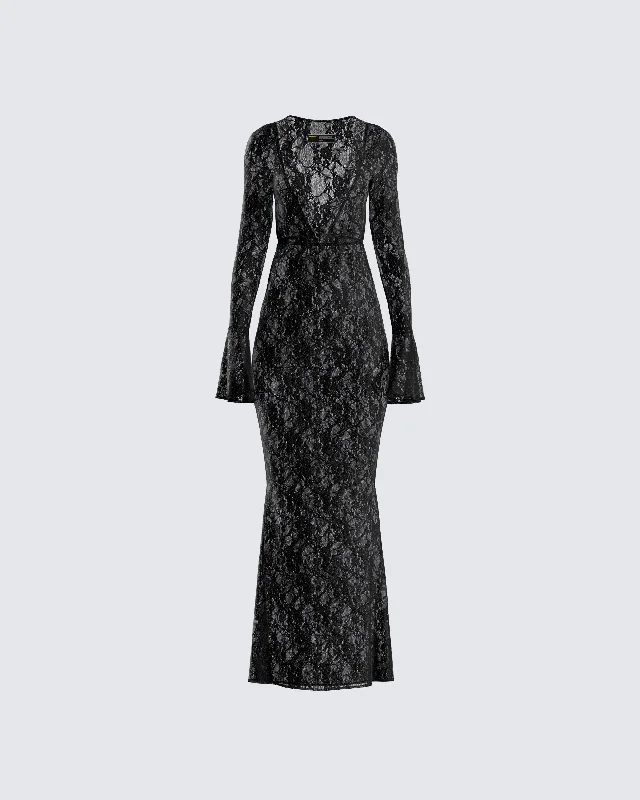 Athleisure Wear Lilith Black Lace Maxi Dress