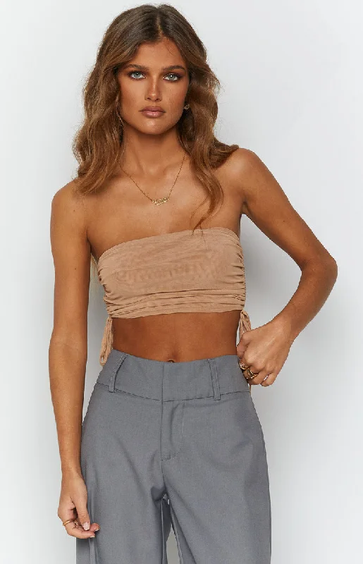 Innovate Your Wardrobe Lexi Tan Mesh Strapless Top