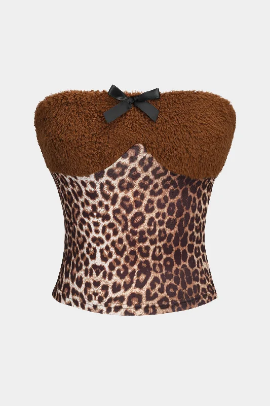 Elegant Clothing Leopard Print Patchwork Tube Top