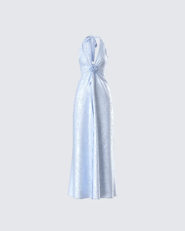 Fashion Deal Xylah Baby Blue Rosette Maxi Dress