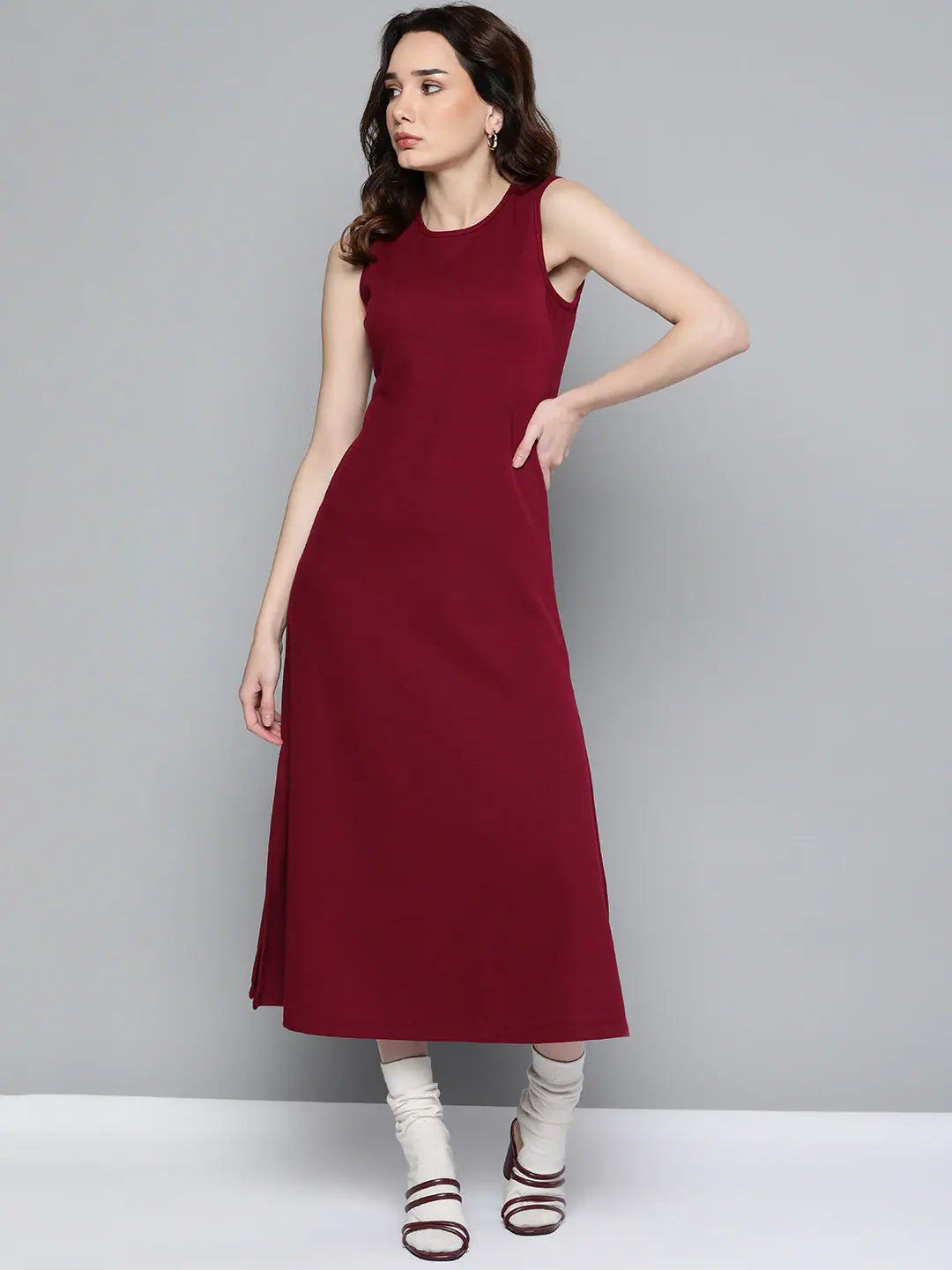 Flash Sale Or Flash Sales Maroon Rib A-Line Maxi Dress