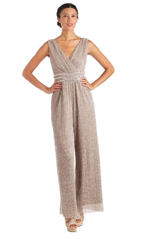 Elegant Clothing R&M Richards 7144 - Surplice V-Neck Crinkle Jumpsuit