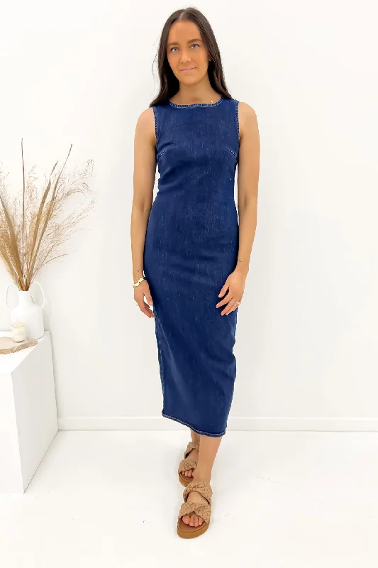 Chic Styles Maiya Denim Midi Dress Indigo