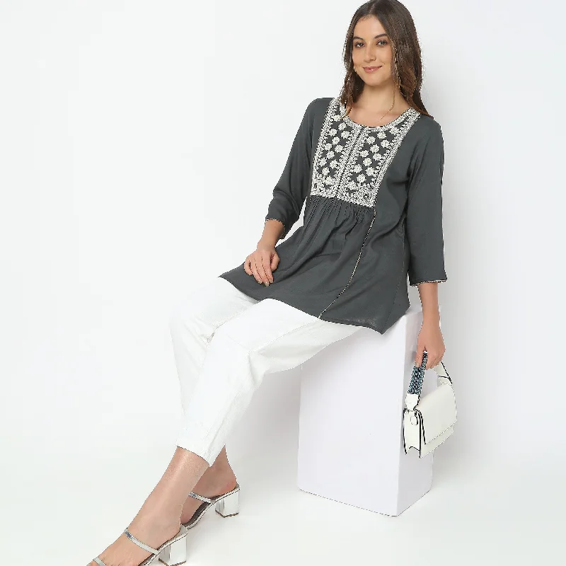 Day-To-Night Styles Flare Fit Embroidered Kurta