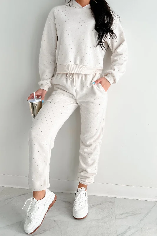 Everyday Wear Dazzle and Dream Rhinestone Hoodie And Jogger Set (Sand)