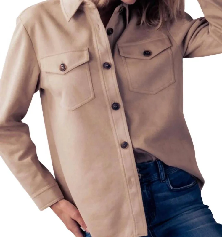 Women Clothes Suede Trucker Jacket In Khaki