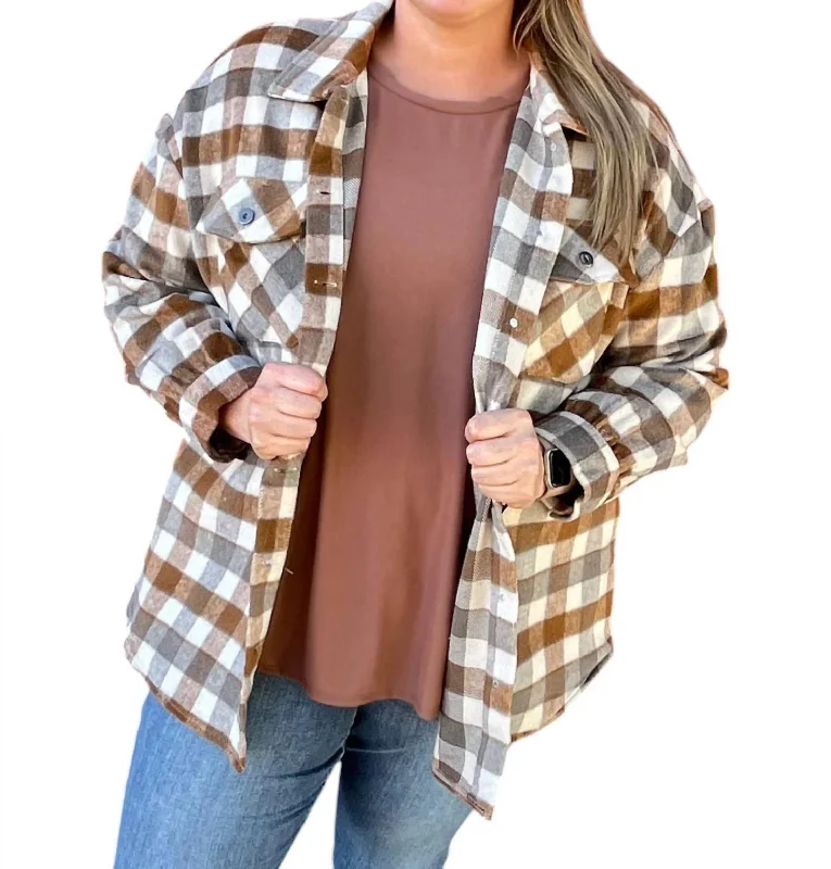 Seasonal Trends Plaid Shacket In Caramel