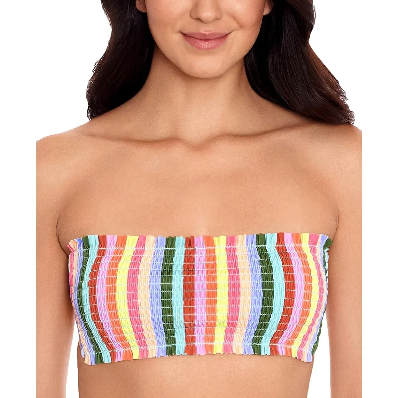 Latest Trends Womens Striped Smocked Swim Top Separates