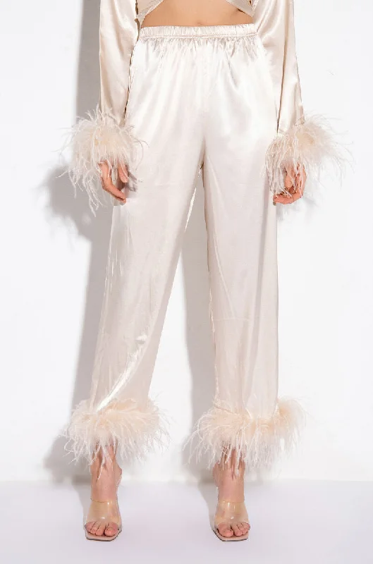 New Arrival Discount HIDDEN AGENDA FEATHER DETAIL CROPPED SATIN PANTS