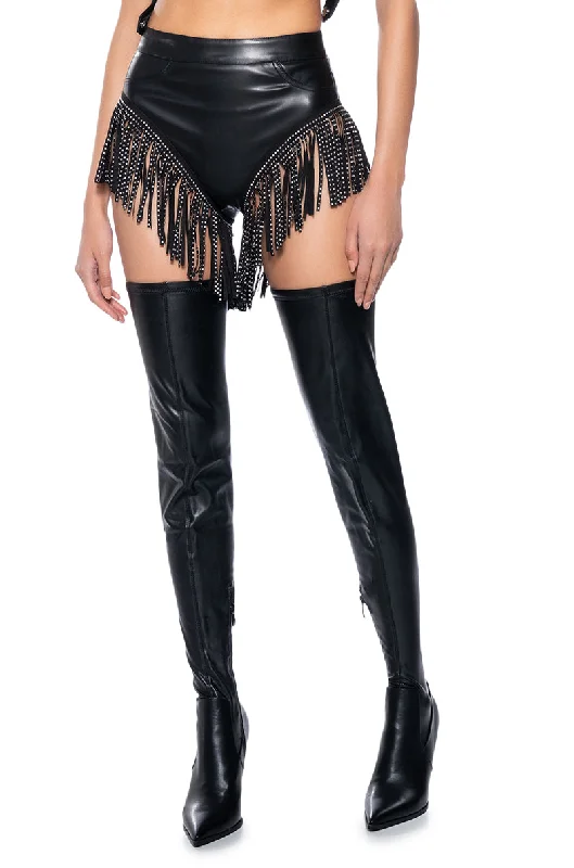 Online Boutiques Best TINASHE FAUX LEATHER FRINGE SHORTS