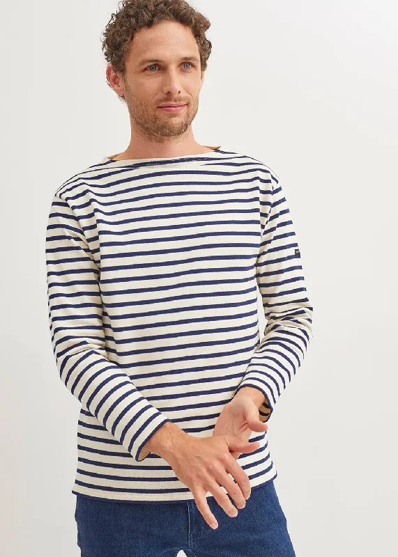 Effortless Style, Endless Impact GUILDO - Boat Neck Breton Stripe Shirt | Heavyweight Cotton | Unisex Fit (ECRU / NAVY)