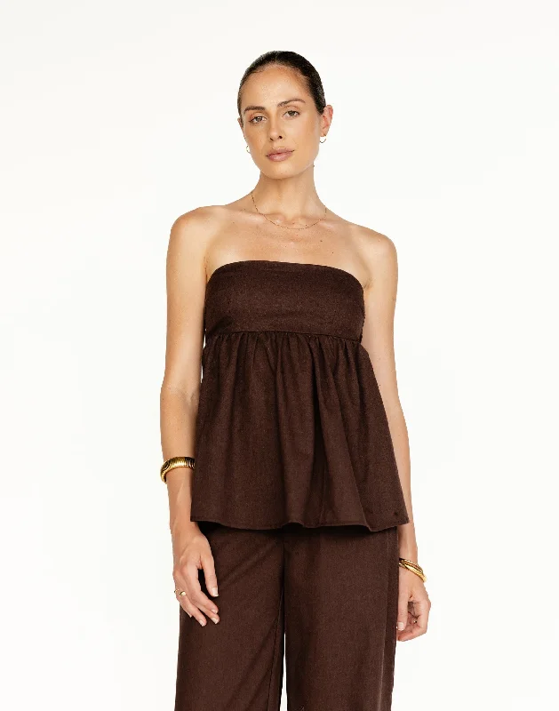 Fashion Women's Clothing Tarsha Strapless Linen Top (Chocolate)