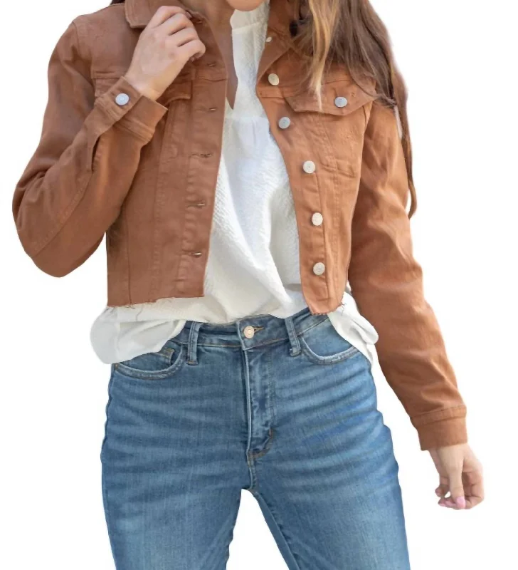 Seasonal Sale Garment Dyed Grinding Denim Jacket In Camel