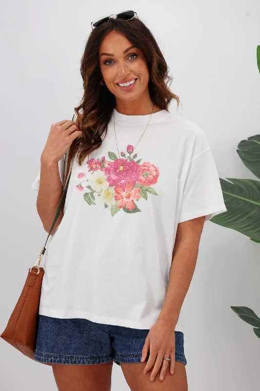 Mega Sale Shine On Label Flower Bunch Tee White