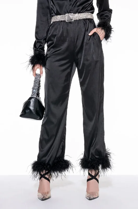 Attire Sale LOLA FEATHER DETAIL SATIN PANT