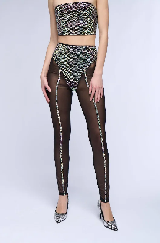 Explore What's New DYNAMITE EMBELLISHED HIGH WAIST MESH LEGGING IN BLACK SILVER