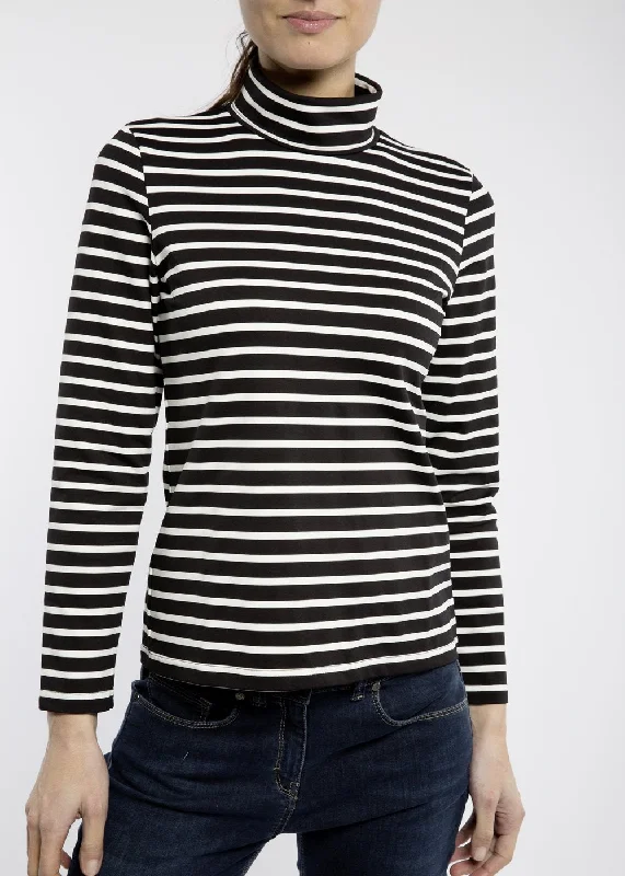 Chic Styles OURAL - Turtleneck Striped Shirt for Women | Stretch Fabric | Women Fit (BLACK / IVORY)