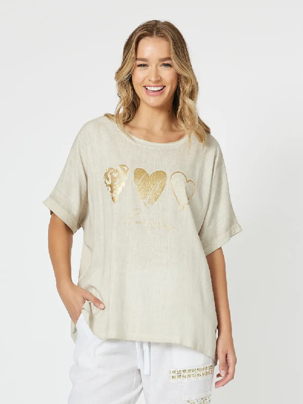 Casual Fashion Threadz Hearts Tee Stone