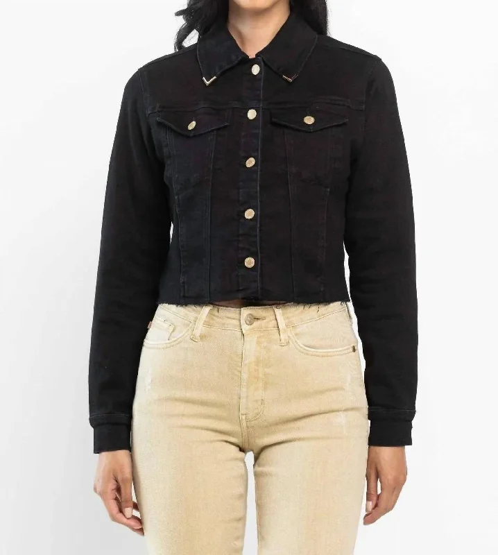 Women Wear Boutique Trim Denim Jacket In Black