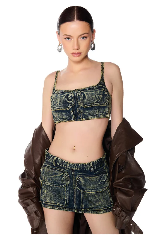 Massive Savings LAYNE MINERAL WASHED DENIM BRALETTE