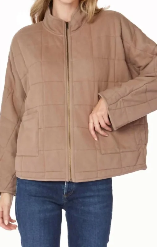 Versatile Wardrobe Essentials Mockneck Straight Sleeve Jacket In Hazelnut