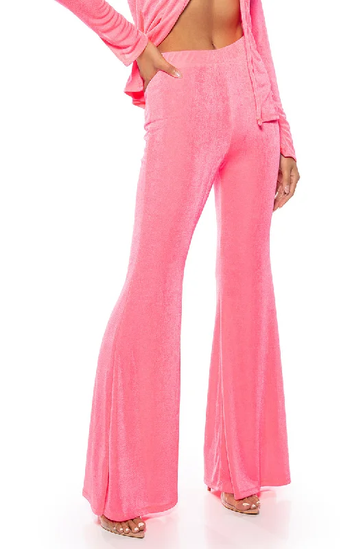 Trending Items CYNTHIA SLINKY FLARED HIGH WAIST PANT IN PINK