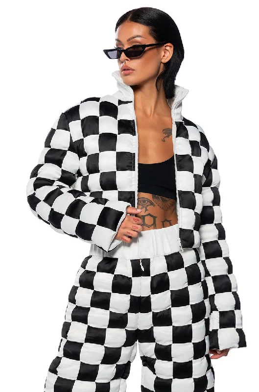 Boutique Dress Online CHECK MATE WOVEN CROP BOMBER