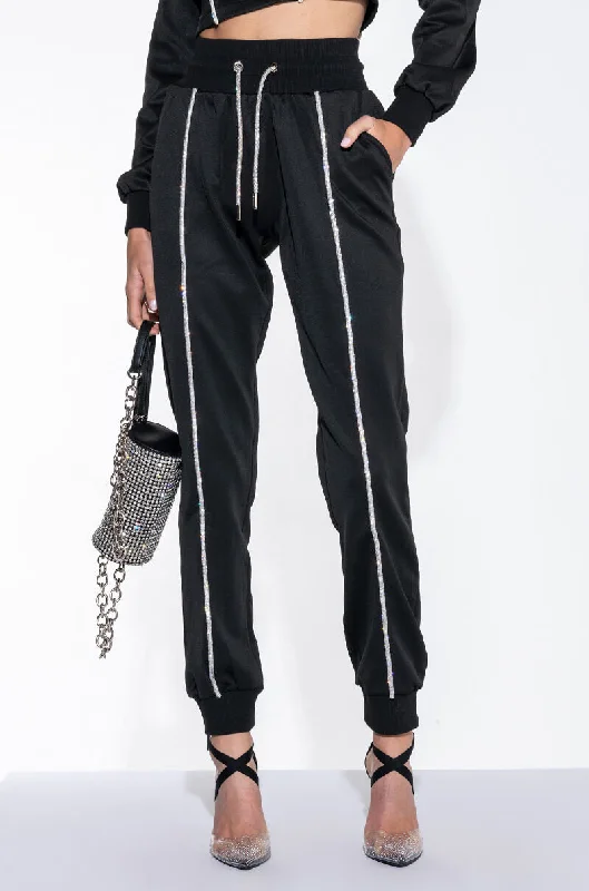 Trendy Attire For Her SHAPE OF YOU RHINESTONE ROPE JOGGER