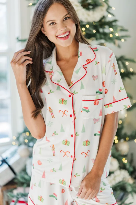 Urban Femme Streetwear Dream Big White Holiday Print S/S Bamboo Pajama Set