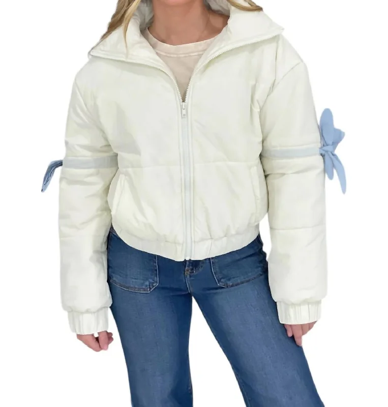 Trend Forward Threads For Her Bow Puffer Jacket In White