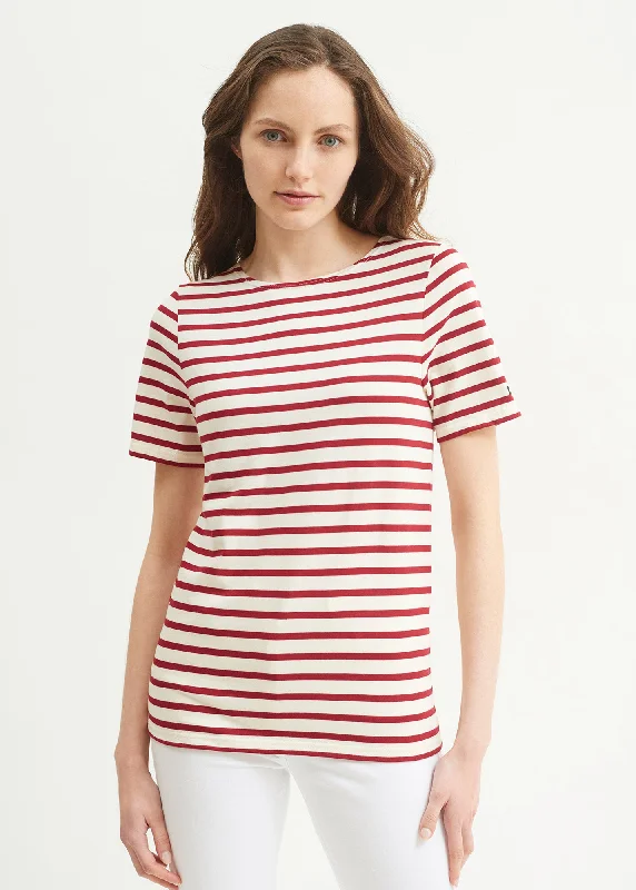 Chic Style LEVANT MODERN - Breton Stripe Short Sleeve Shirt | Soft Cotton | Unisex Fit (ECRU / MAROON)