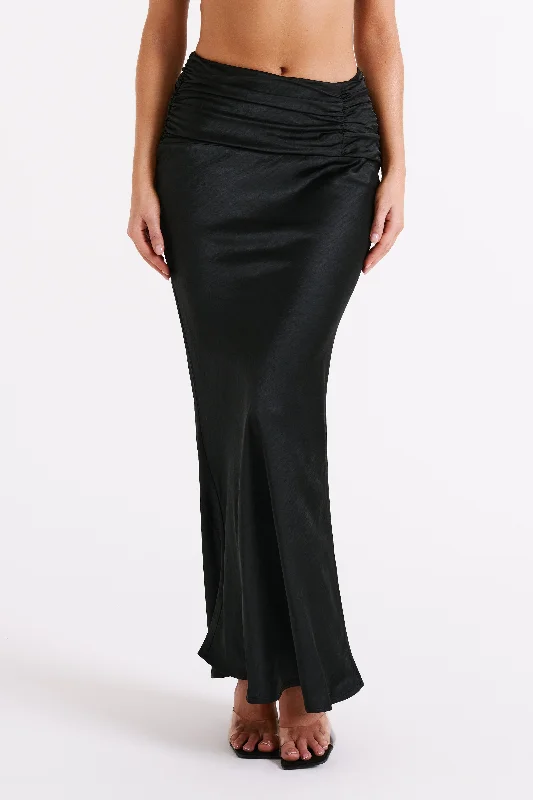 Fashionista Favorites Khalani Ruched Satin Maxi Skirt - Black