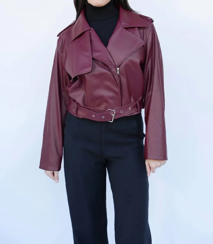 Durable Fashion Picks Cayli Leather Jacket In Burgundy