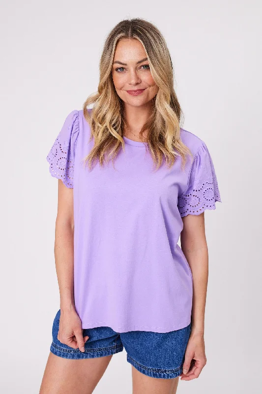 Women's Clothing Online Sale Shine On Label Alicent Broderie Flutter Tee Lilac