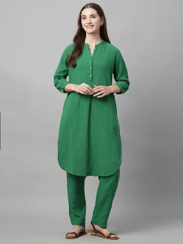 Online Boutiques Clothing Women's Green Cotton Regular Fit Pant