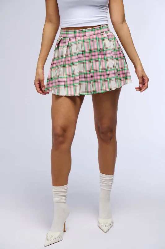 Chic & Cozy Collection NICKI PLAID PLEATED MINI SKIRT