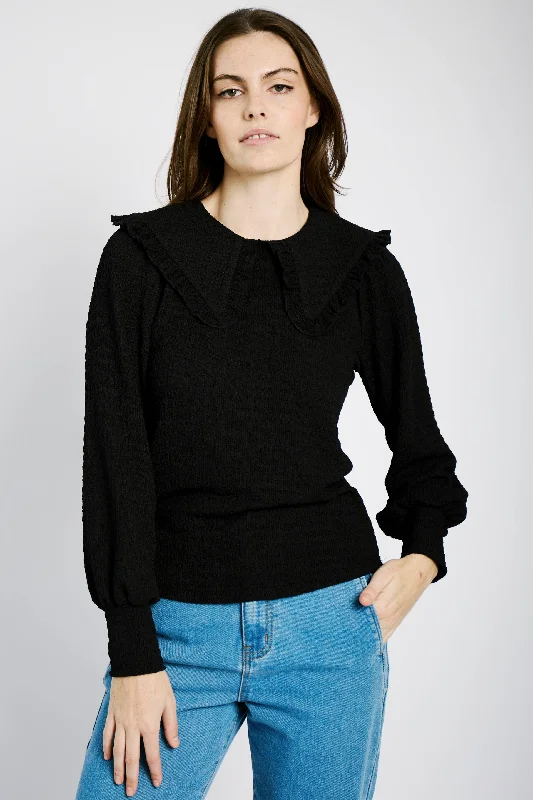 Sophisticated Outfits Peter Pan Collar Knit Top in Black